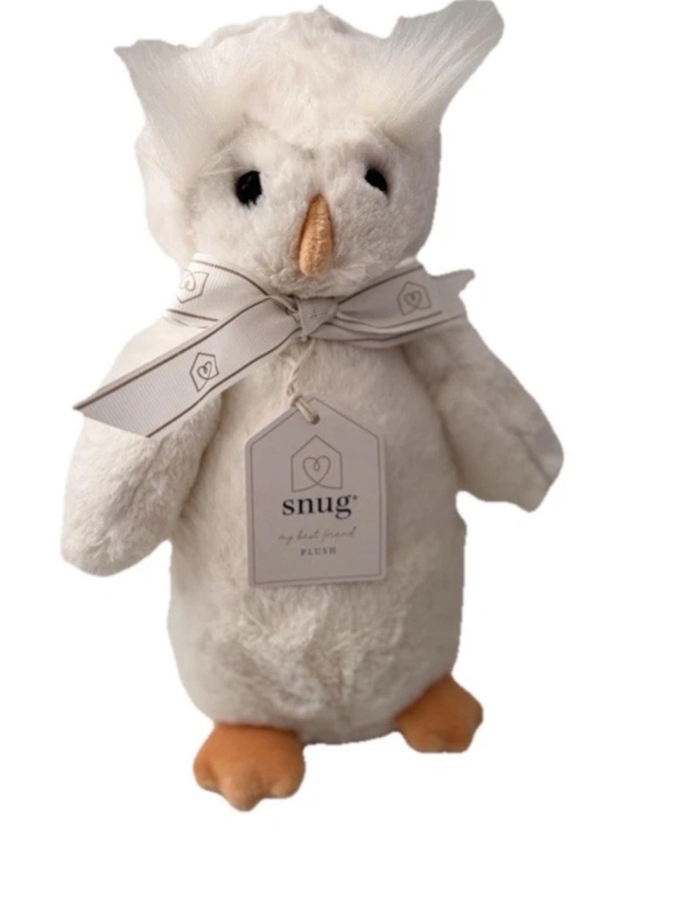 Snug White Plush Owl Stuffed Animal with Bow
